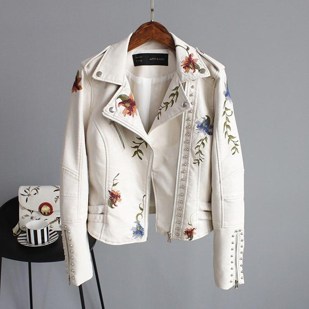 Giacca Biker in Ecopelle | Floreale | Stile Rock Chic