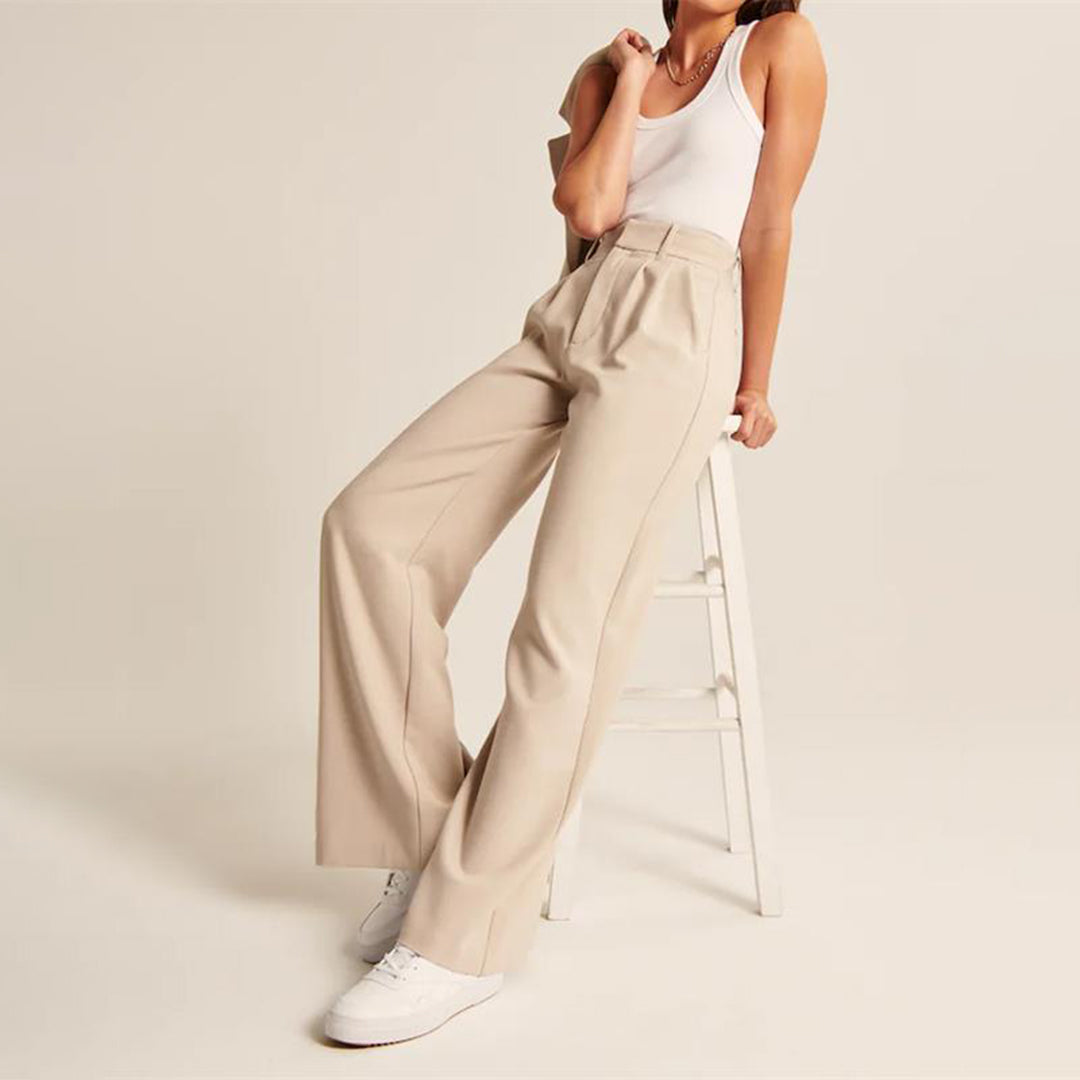 Pantaloni Gamba Larga Donna | Poliestere-Viscosa | Vita Alta Sartoriale