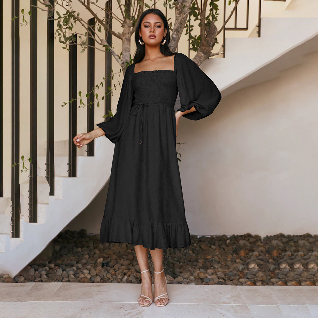 Abito Midi Elegante | Scollo Quadrato | Maniche a Campana