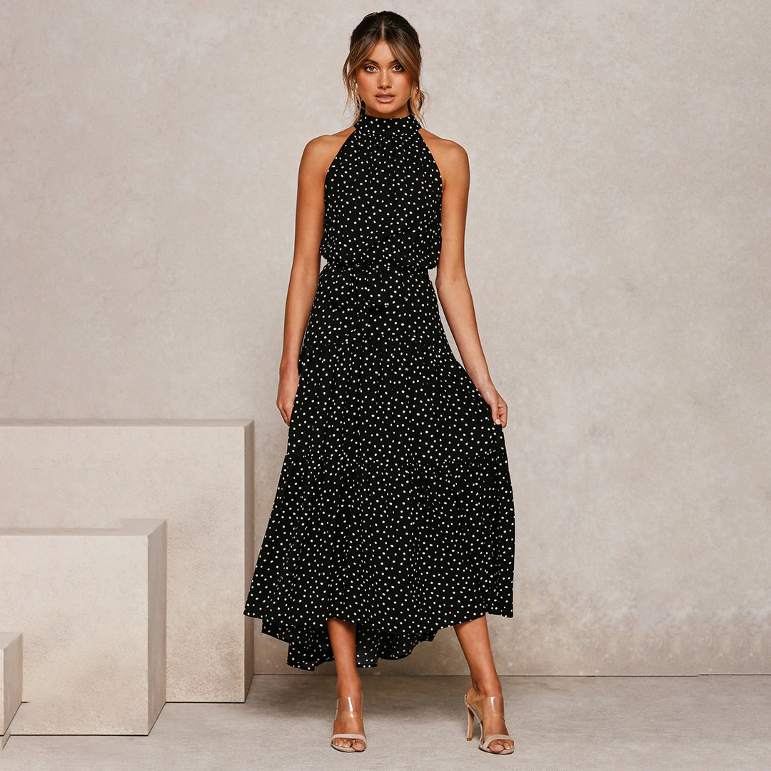 Abito Midi Senza Maniche con Pois | Tessuto Leggero | Elegante e Giocoso