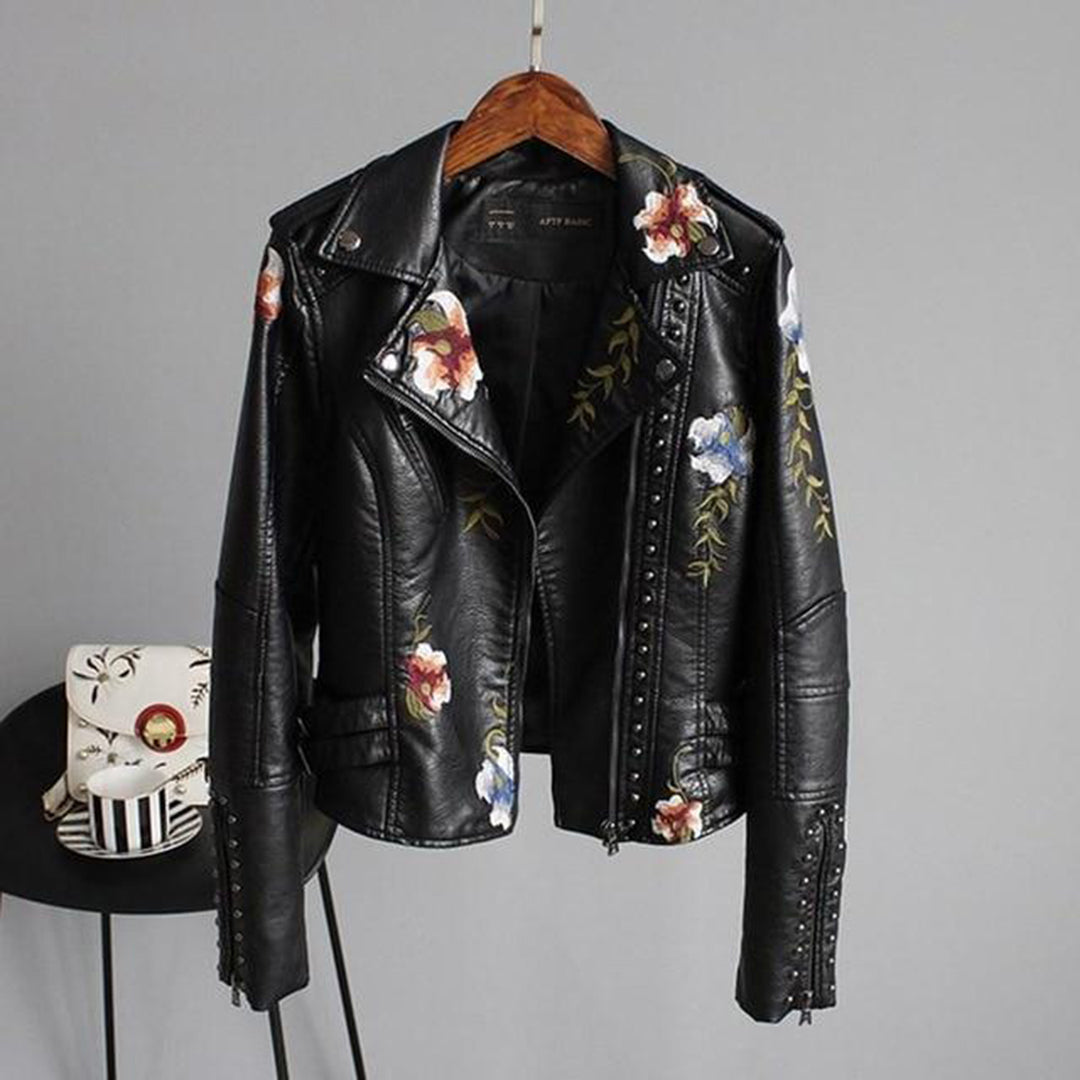 Giacca Biker in Ecopelle | Floreale | Stile Rock Chic