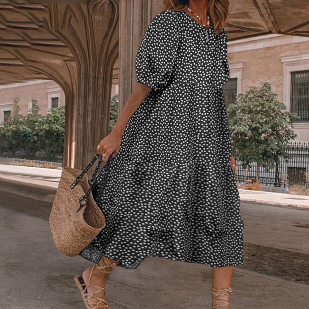 Abito Midi Oversize | Comodo & Chic | Maniche a Sbuffo & Stampa Vivace