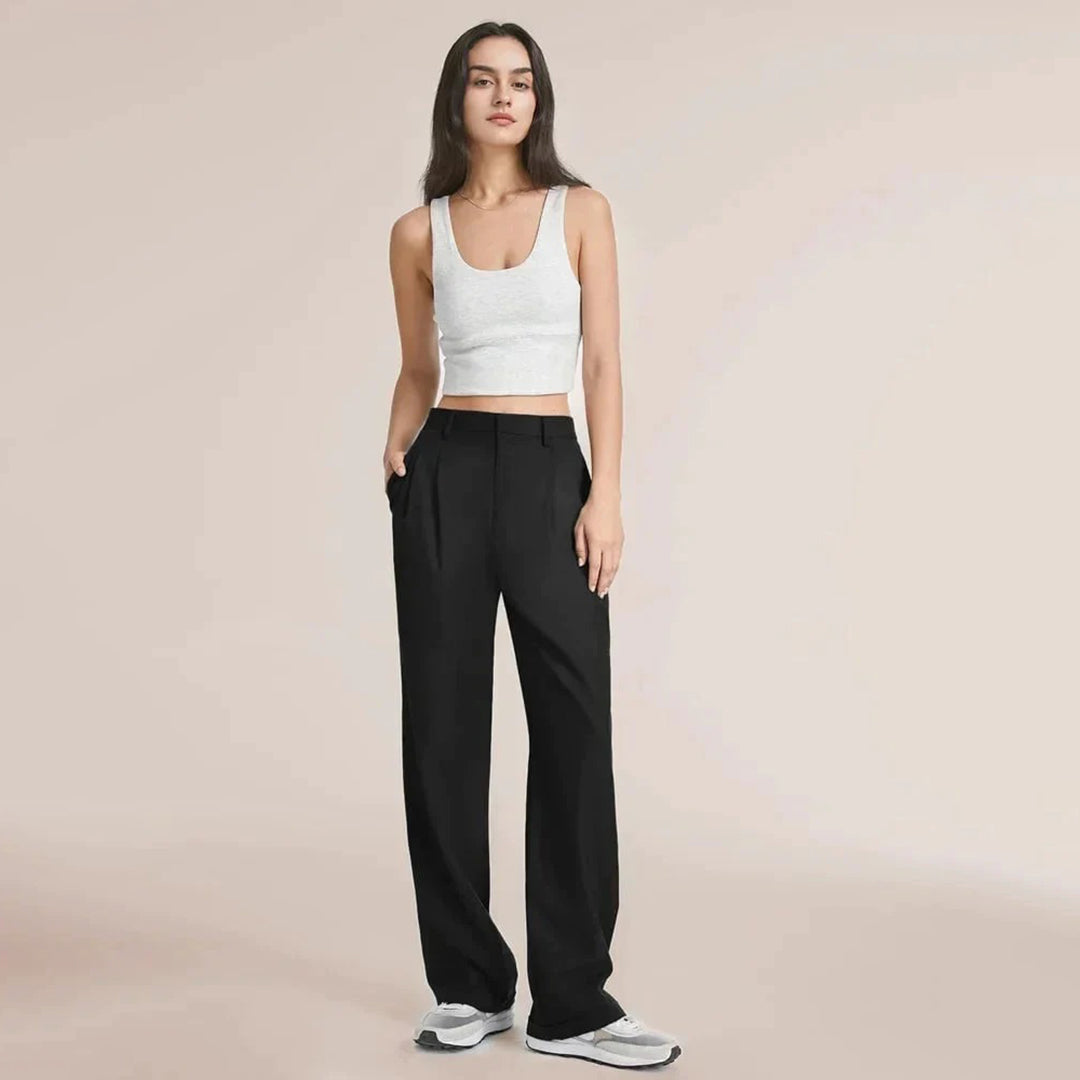 Pantaloni Gamba Larga Donna | Poliestere-Viscosa | Vita Alta Sartoriale