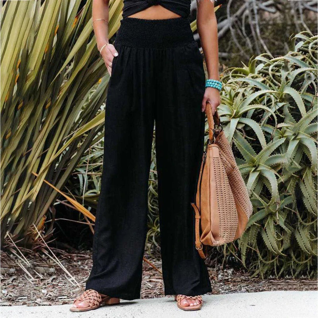 Pantaloni Estivi Donna | Cotone-Lino | Gamba Larga e Vita Alta con Cintura