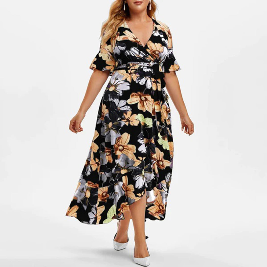Abito Midi Floreale | Scollo a V | Elegante e Fluttuante
