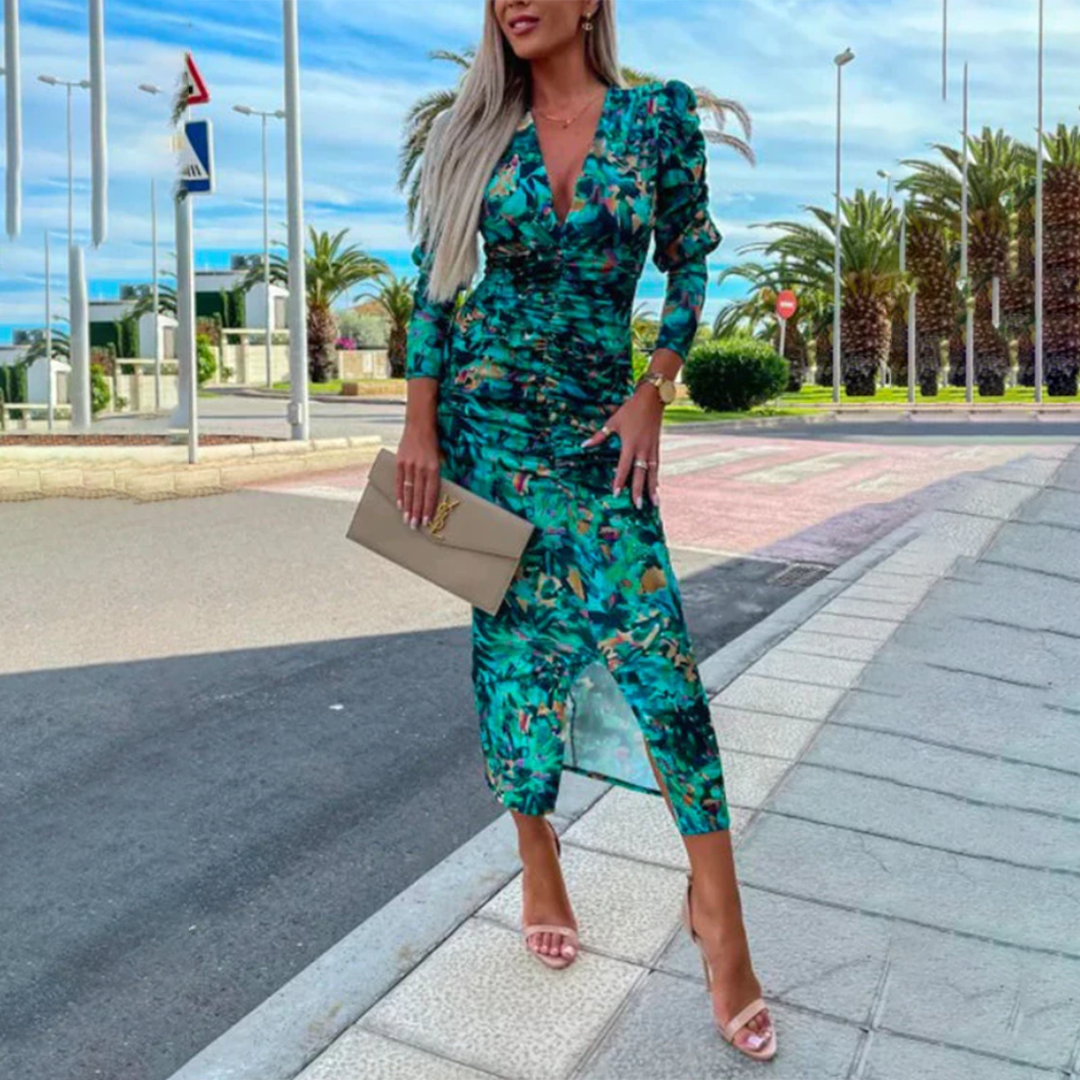 Abito Midi Aderente | Scollo a V | Elegante e Sensuale