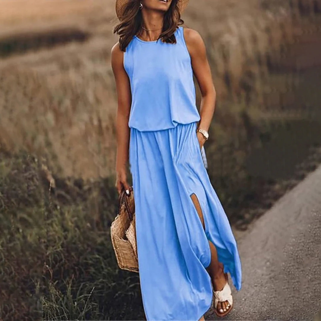 Abito Maxi Senza Maniche con Spacchi Laterali | Tessuto Leggero | Elegante e Casual