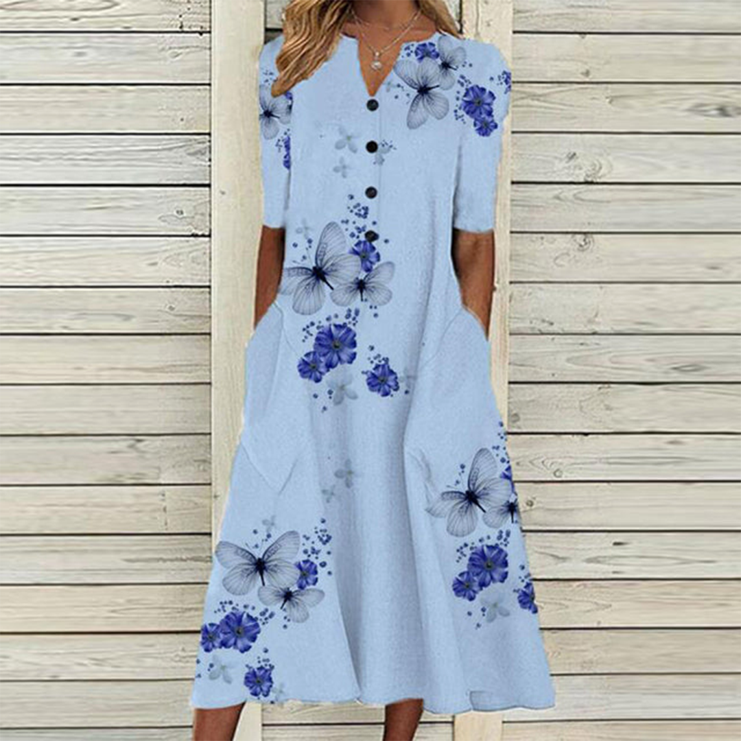 Abito Midi Floreale con Bottoni | Elegante | Comodo & Femminile