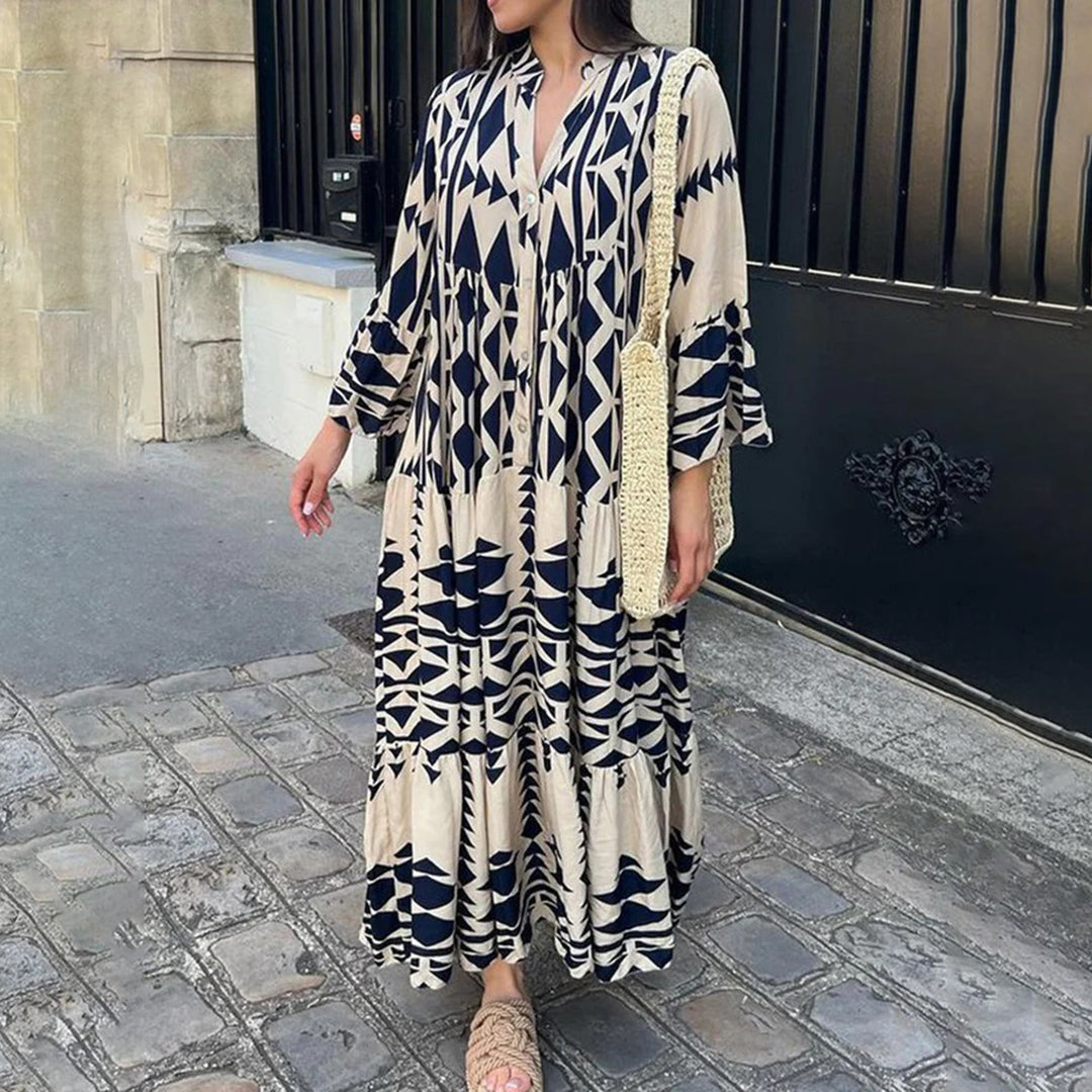 Abito Lungo Boho con Stampa Etno-Chic | Elegante | Fluttuante & Raffinato