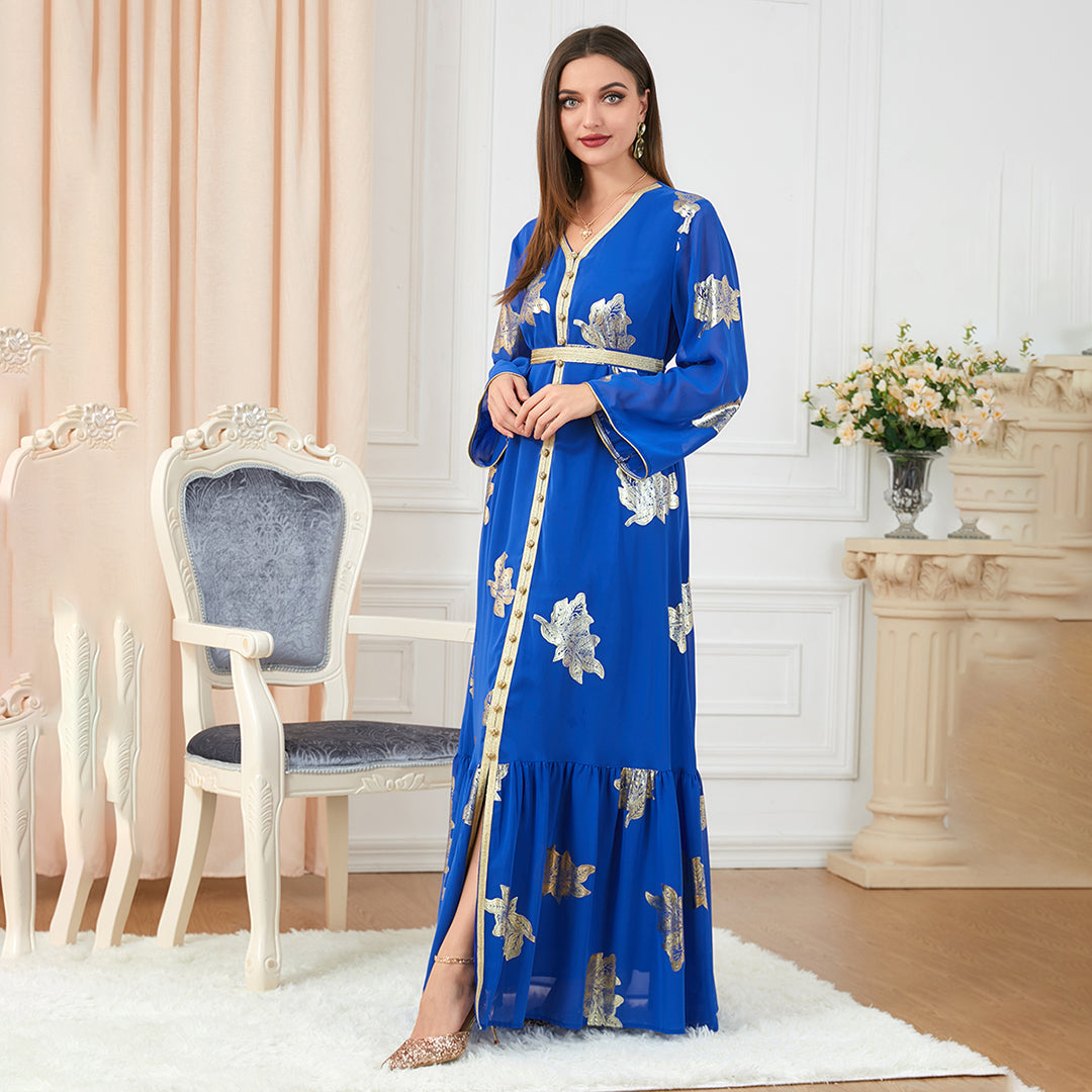 Caftano Maxi Dress | Ricami Dorati | Elegante e Raffinato