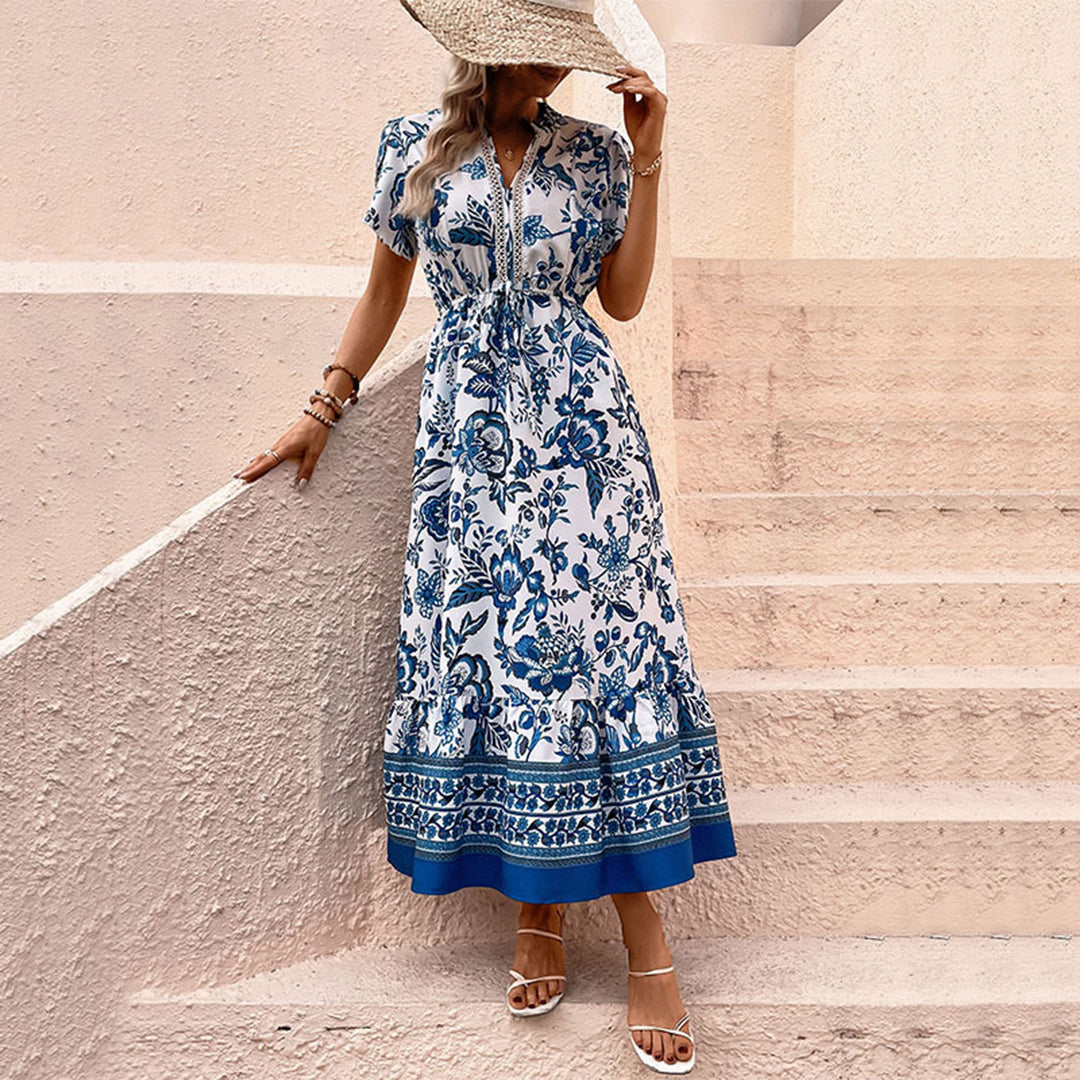 Abito Lungo Boho Stampato | Eleganza Fluttuante e Stile Mediterraneo