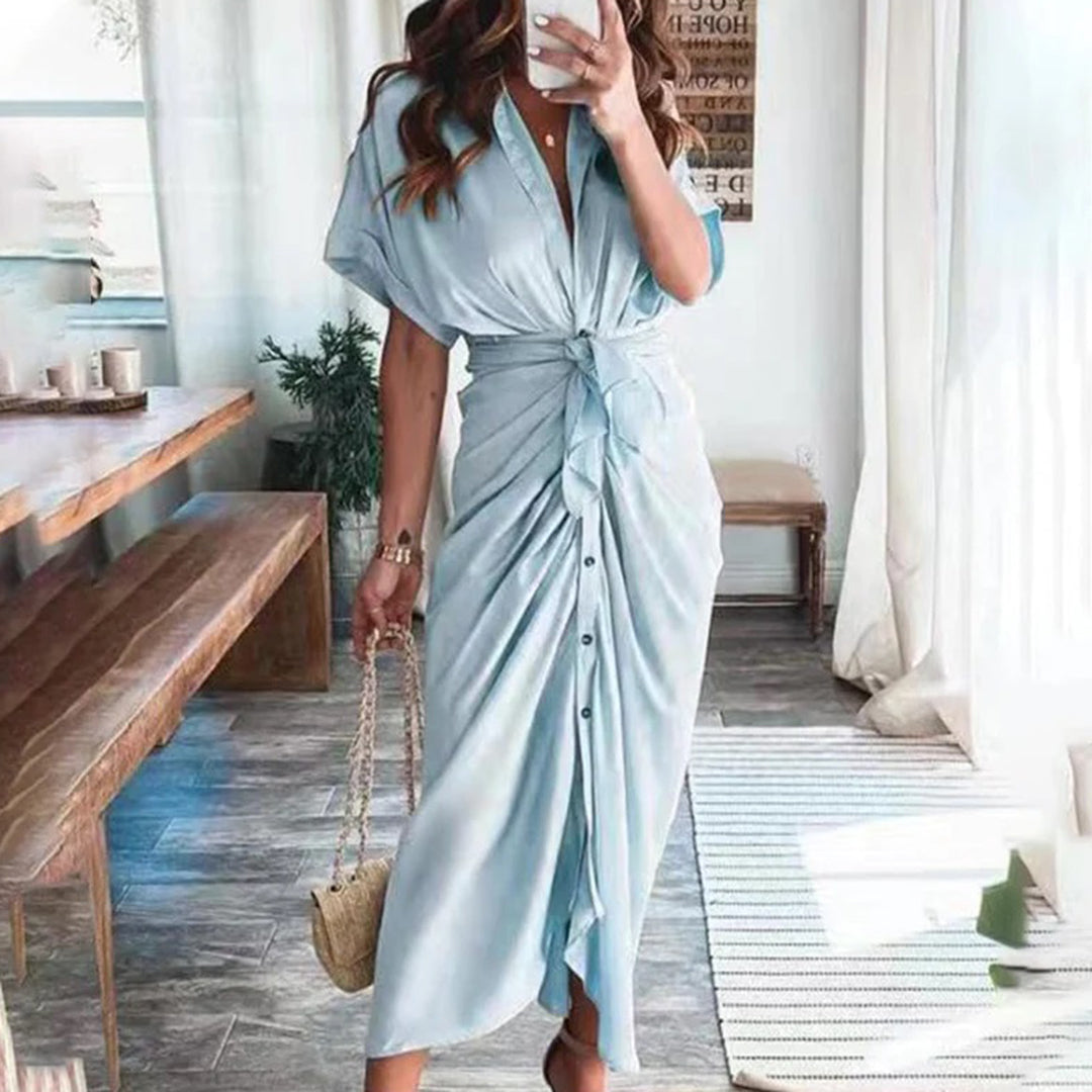 Abito Lungo Drappeggiato | Scollo a V | Elegante e Versatile