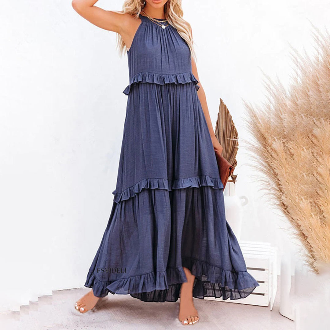 Abito Lungo con Balze | Leggero & Romantico | Vestibilità Ampia & Design Senza Maniche