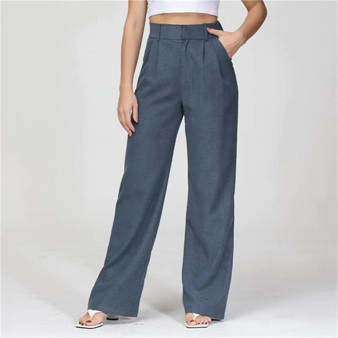 Pantaloni Gamba Larga Donna | Poliestere-Viscosa | Vita Alta Sartoriale