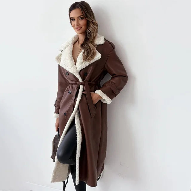 Cappotto Lungo in Ecopelle | Interno in Shearling | Elegante e Caldo