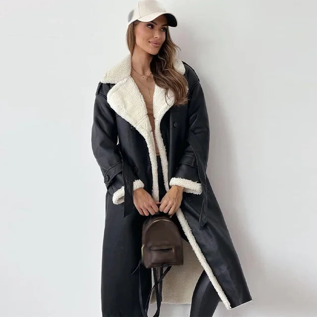 Cappotto Lungo in Ecopelle | Interno in Shearling | Elegante e Caldo