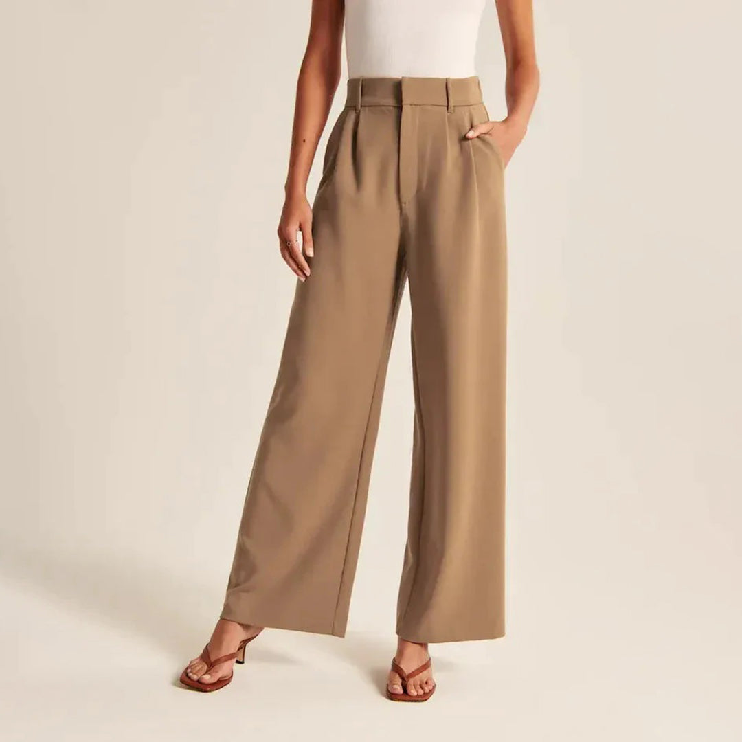 Pantaloni Gamba Larga Donna | Poliestere-Viscosa | Vita Alta Sartoriale