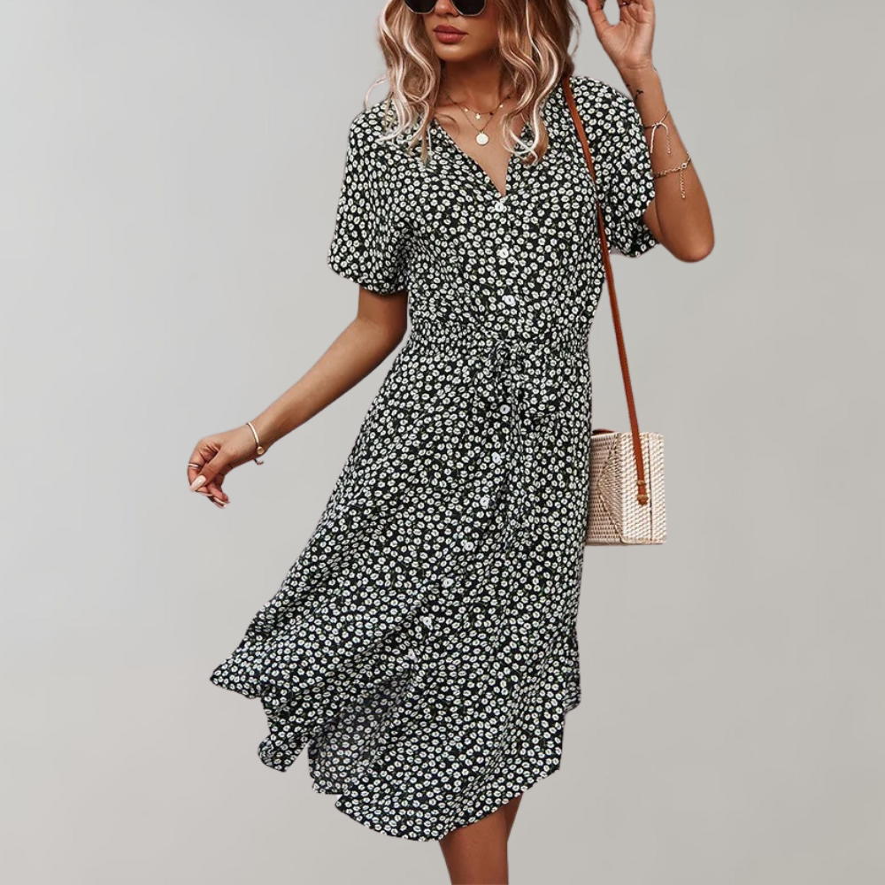 Abito Midi Animalier | Scollo a V | Casual e Leggero
