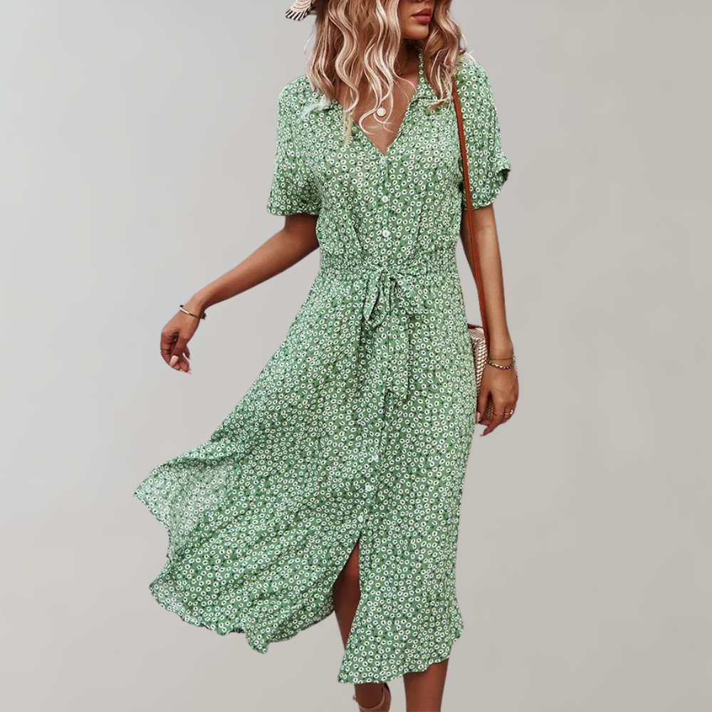 Abito Midi Animalier | Scollo a V | Casual e Leggero