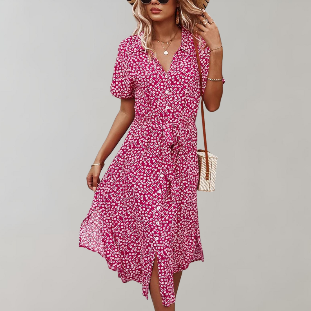 Abito Midi Animalier | Scollo a V | Casual e Leggero