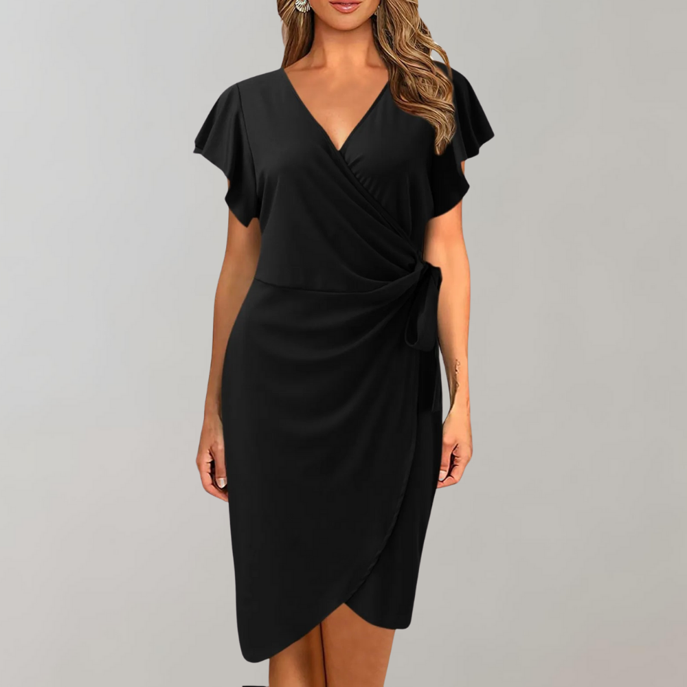 Abito Midi Elegante | Drappeggio Chic | Scollo a V Incrociato