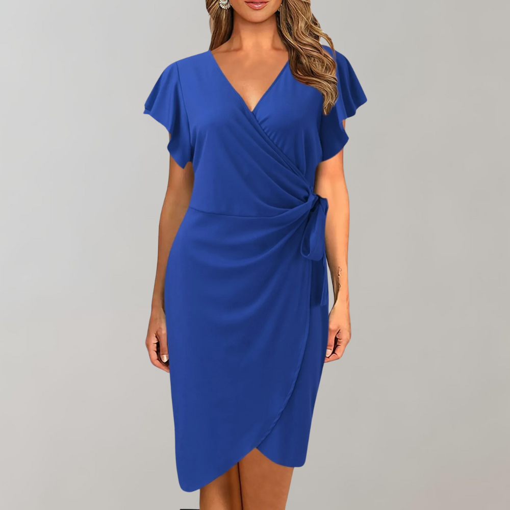 Abito Midi Elegante | Drappeggio Chic | Scollo a V Incrociato