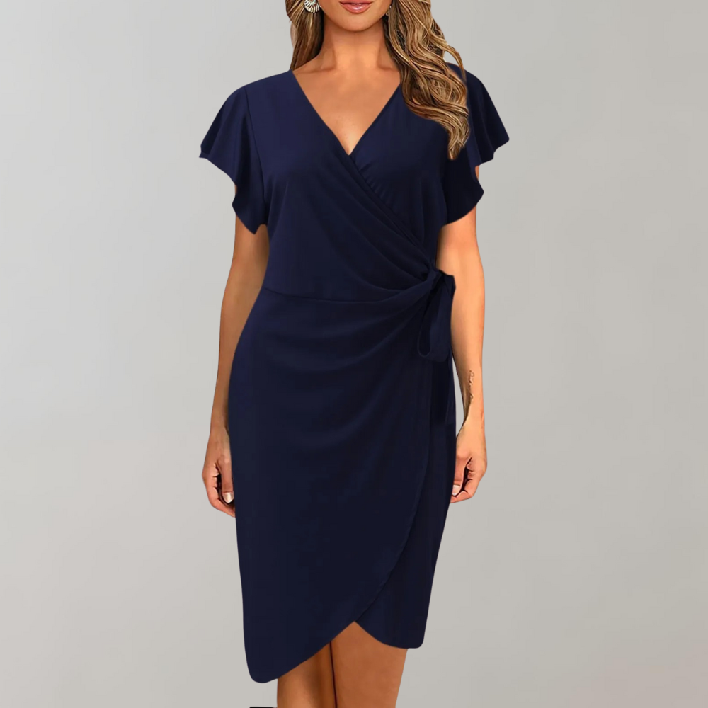 Abito Midi Elegante | Drappeggio Chic | Scollo a V Incrociato