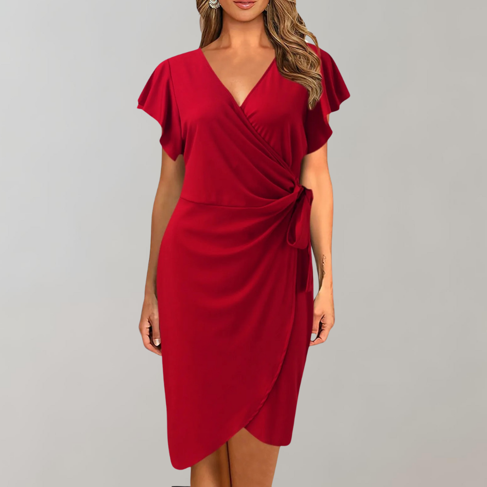 Abito Midi Elegante | Drappeggio Chic | Scollo a V Incrociato