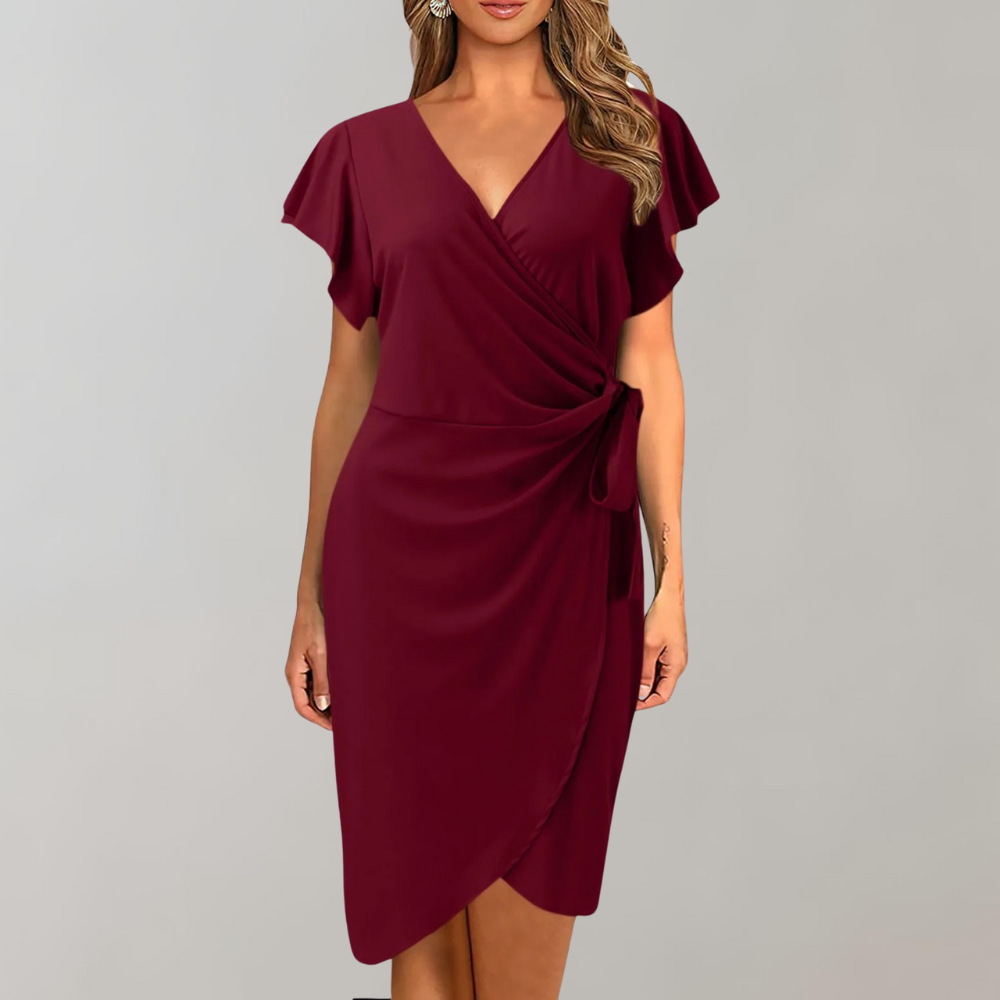 Abito Midi Elegante | Drappeggio Chic | Scollo a V Incrociato