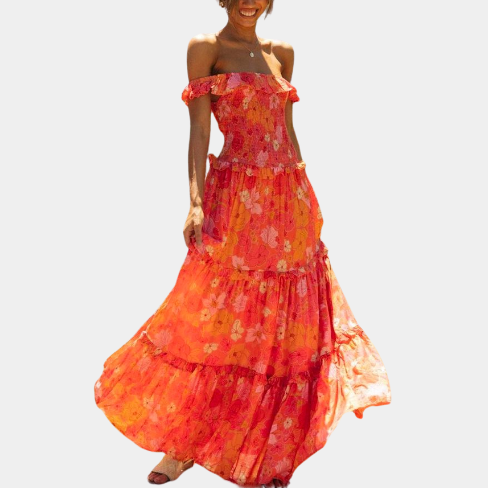 Abito Lungo Floreale | Spalle Scoperte | Boho & Flowy