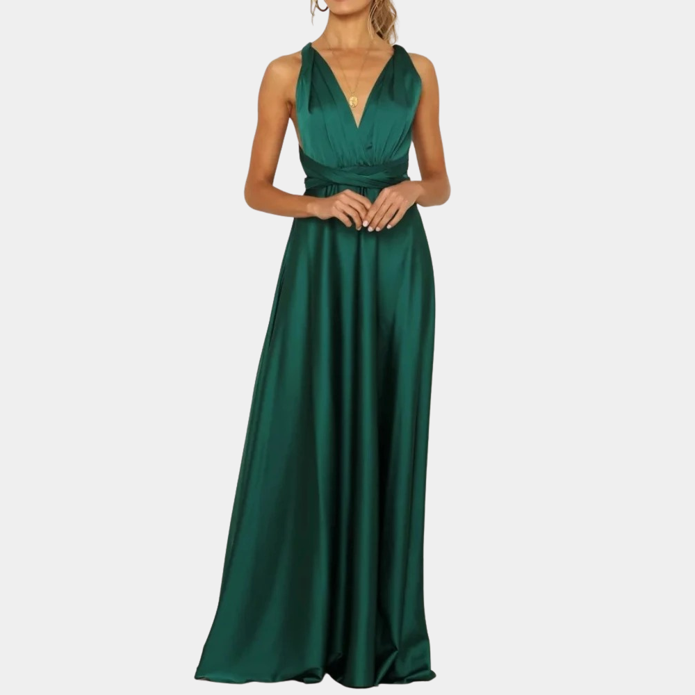 Abito Lungo in Raso | Elegante & Raffinato | Collo Alto & Spacchi Laterali
