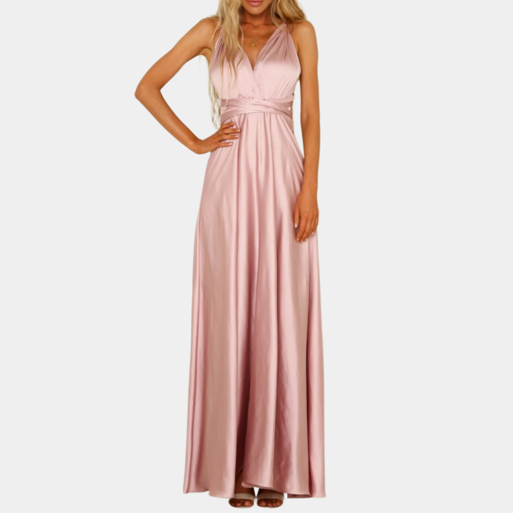 Abito Lungo in Raso | Elegante & Raffinato | Collo Alto & Spacchi Laterali