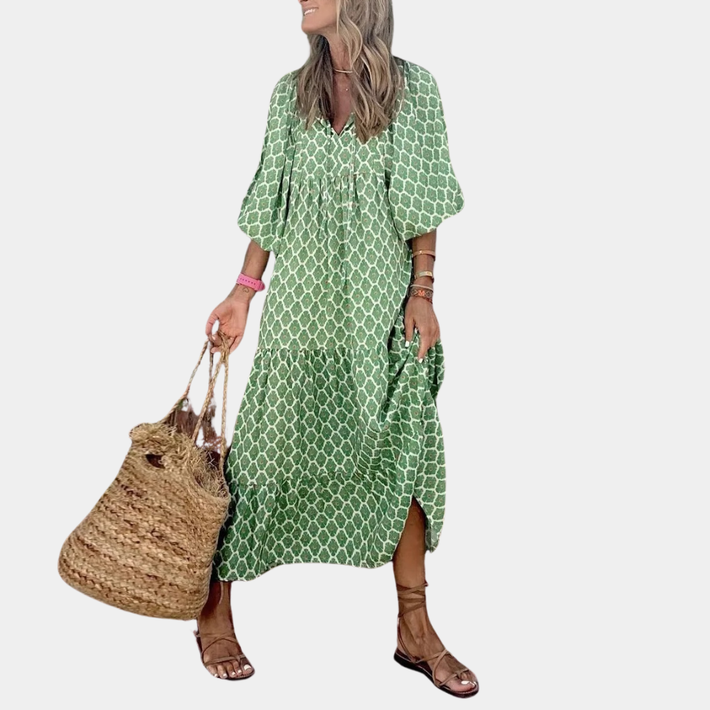 Abito Lungo Boho | Stampa Geometrica | Comodo & Fresco