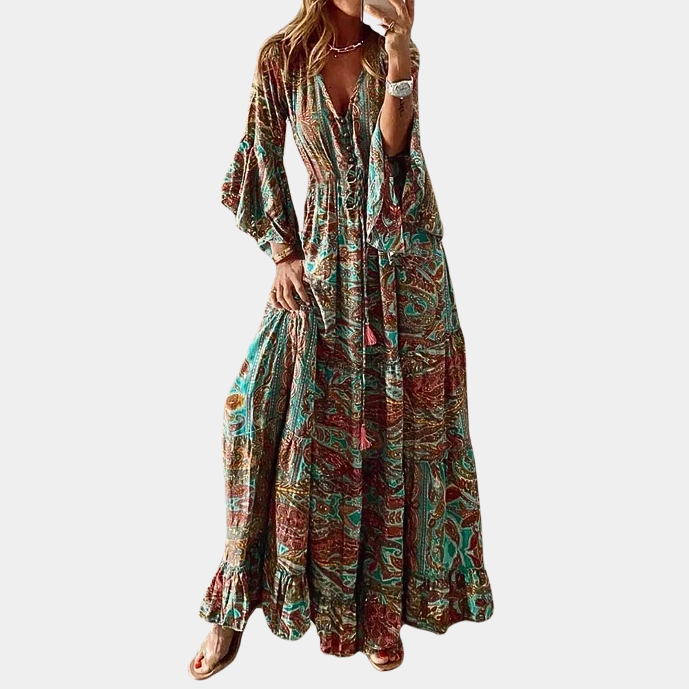 Maxi Abito Boho | Flowy & Chic | Stampa Elegante