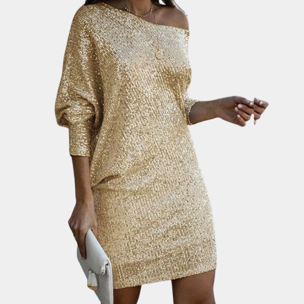 Mini Abito con Paillettes | Elegante | Scollo a Barca