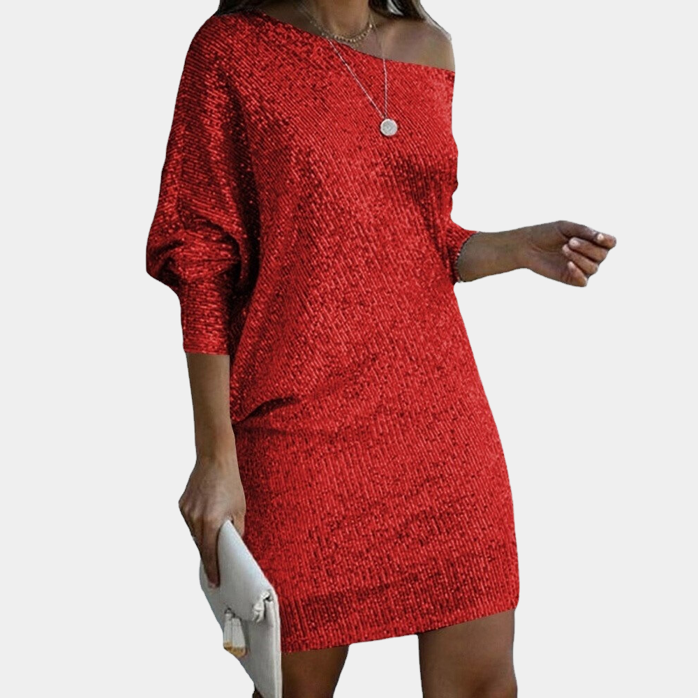 Mini Abito con Paillettes | Elegante | Scollo a Barca