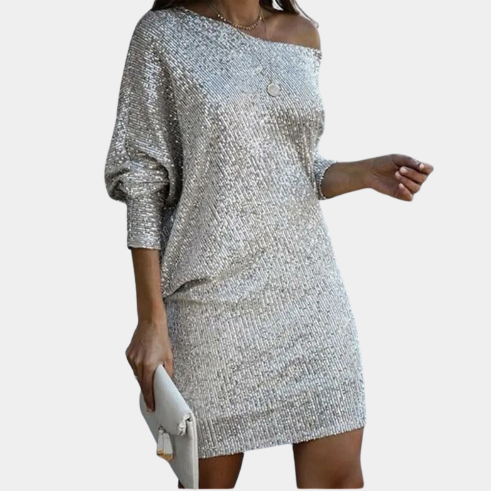 Mini Abito con Paillettes | Elegante | Scollo a Barca