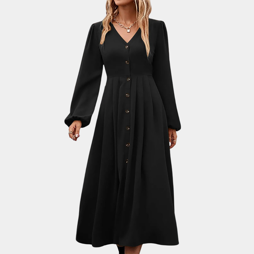 Abito Midi con Bottoni | Elegante e Versatile | Maniche Lunghe