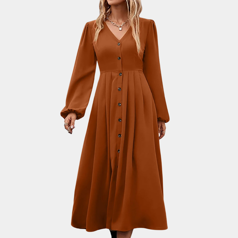 Abito Midi con Bottoni | Elegante e Versatile | Maniche Lunghe