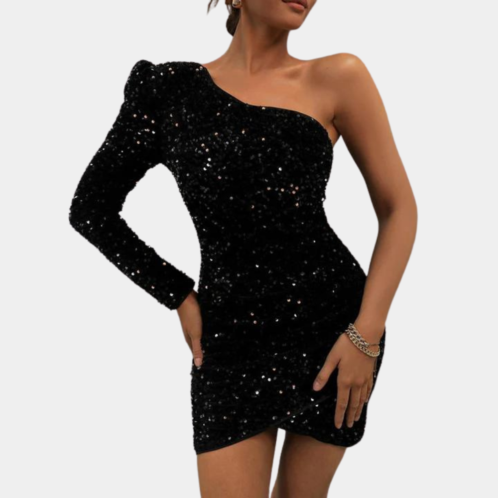 Mini Abito Monospalla con Paillettes | Glamour | Brillante & Sensuale