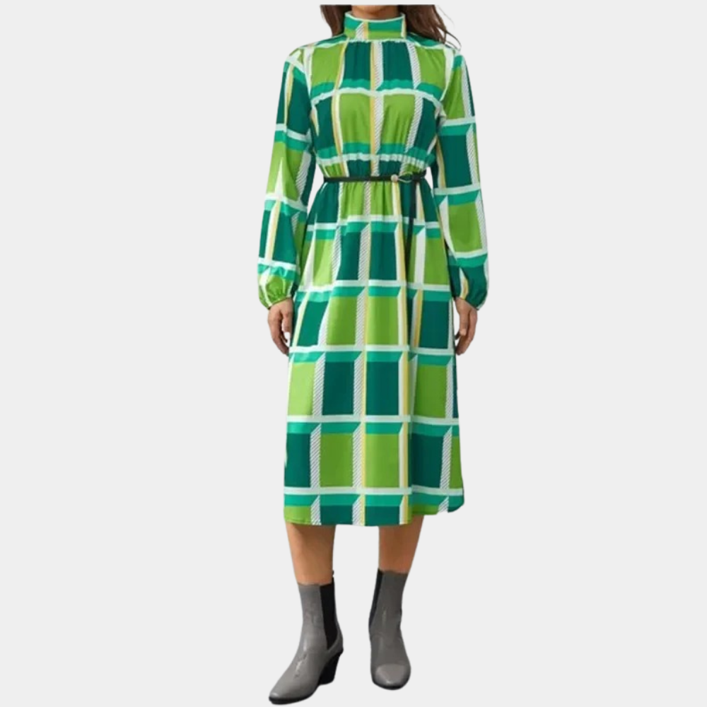 Abito Midi a Collo Alto | Geometrico | Elegante e Moderno