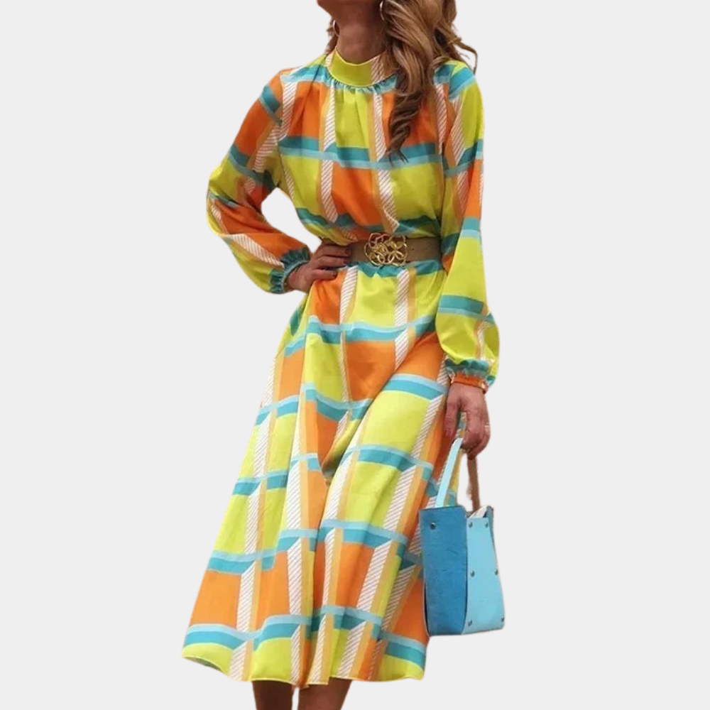 Abito Midi a Collo Alto | Geometrico | Elegante e Moderno