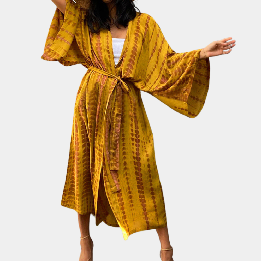 Kimono Lungo con Cintura | Stile Etnico | Boho-Chic e Versatile