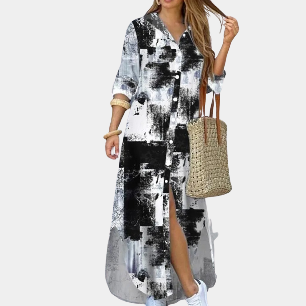 Maxi Dress Chemisier | Stampa Astratta | Casual & Chic