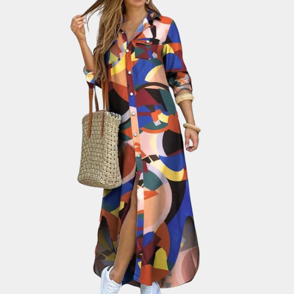 Maxi Dress Chemisier | Stampa Astratta | Casual & Chic