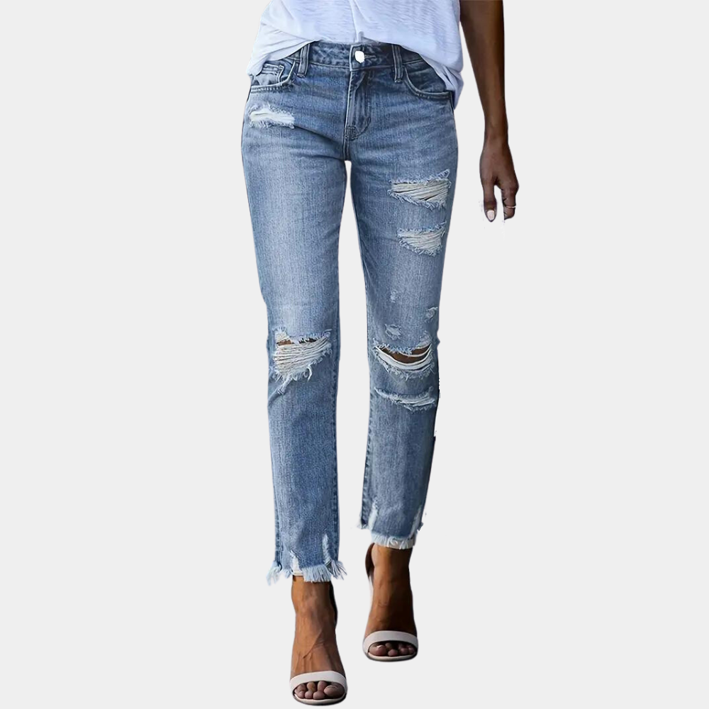 Jeans Skinny Strappati | Vita Media | Look Urban e di Tendenza