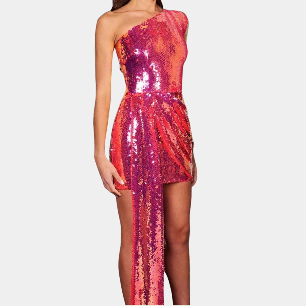 Abito Monospalla con Paillettes | Spacco Laterale | Glamour e Brillante