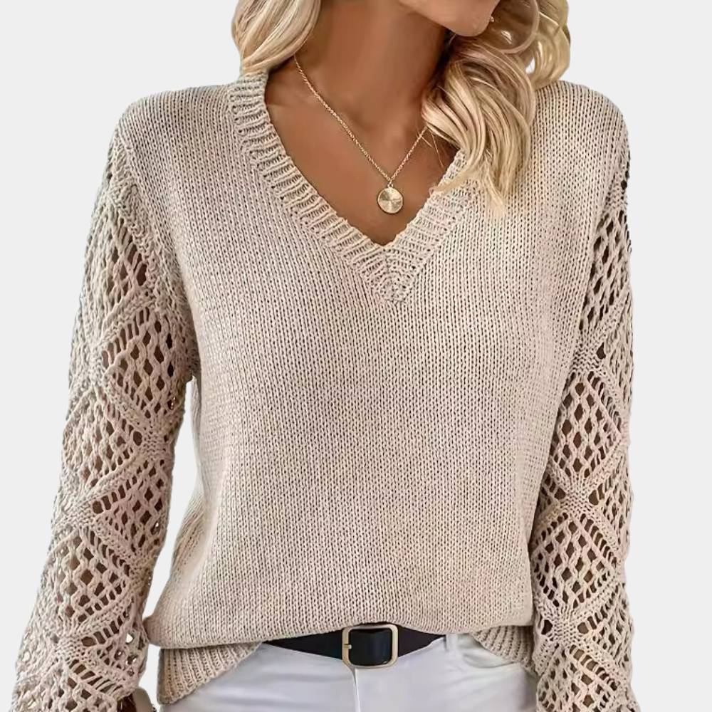 Maglione con Pizzo | Collo a V | Elegante e Femminile