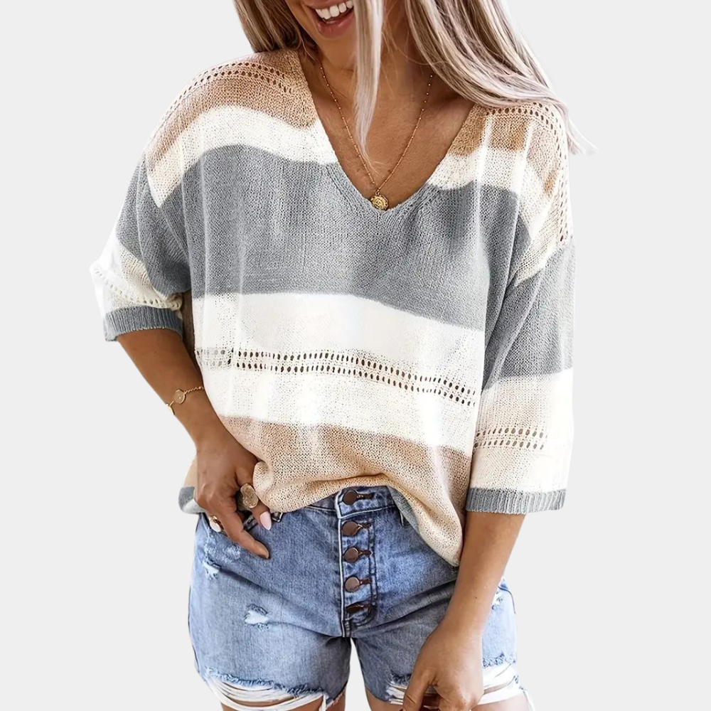 Maglione Leggero | Maniche 3/4 | Stile Casual a Righe