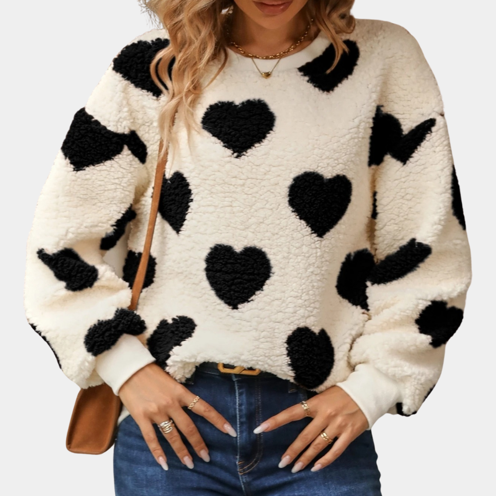 Maglione in Peluche | Motivo a Cuori | Morbido e Accogliente